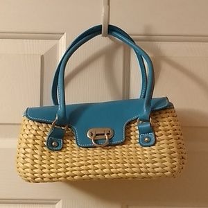 Straw studios blue and straw handbag